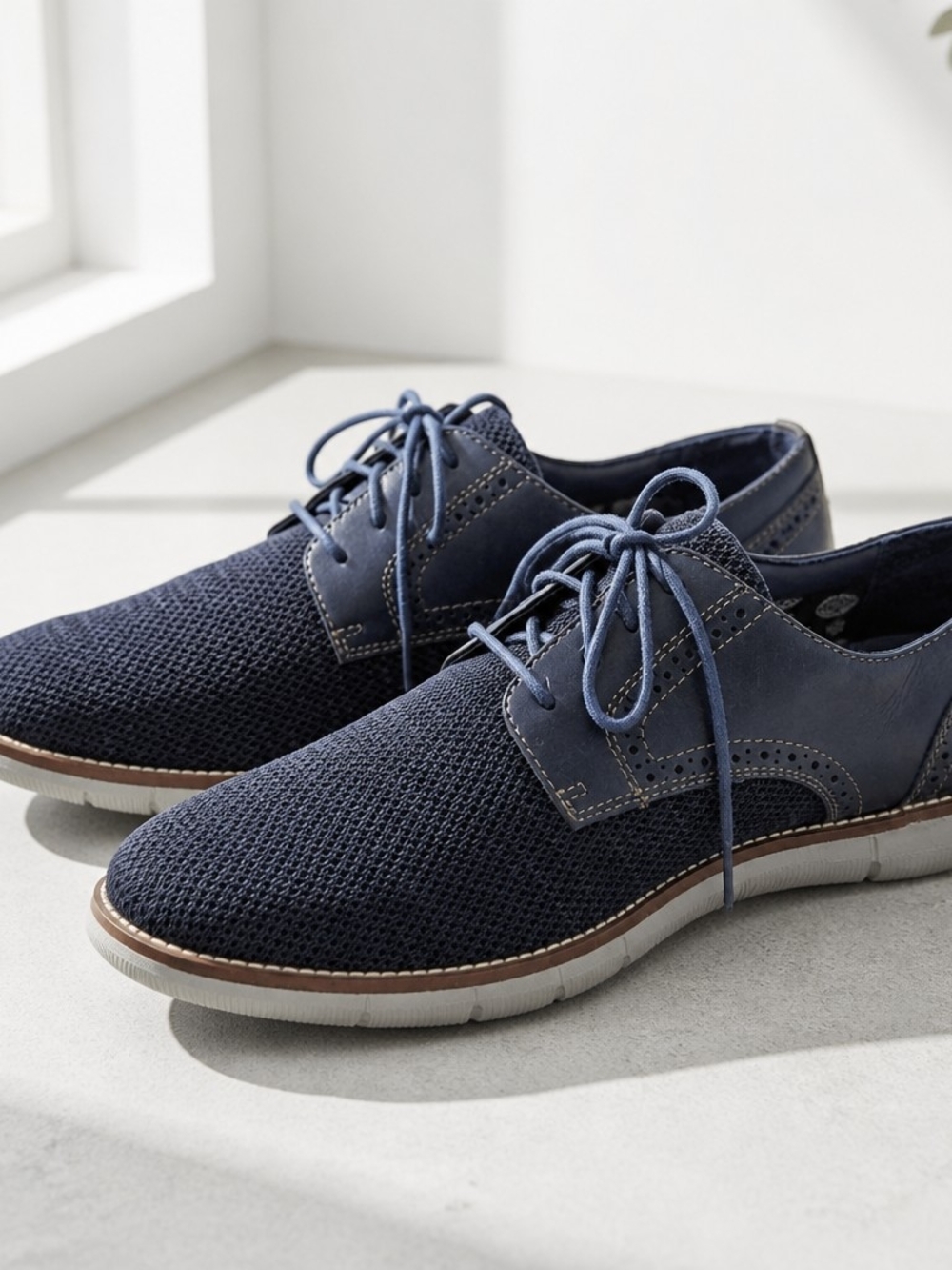 Johnston & Murphy Men's 9.5M Navy Mesh Leather Oxford Dress Casual